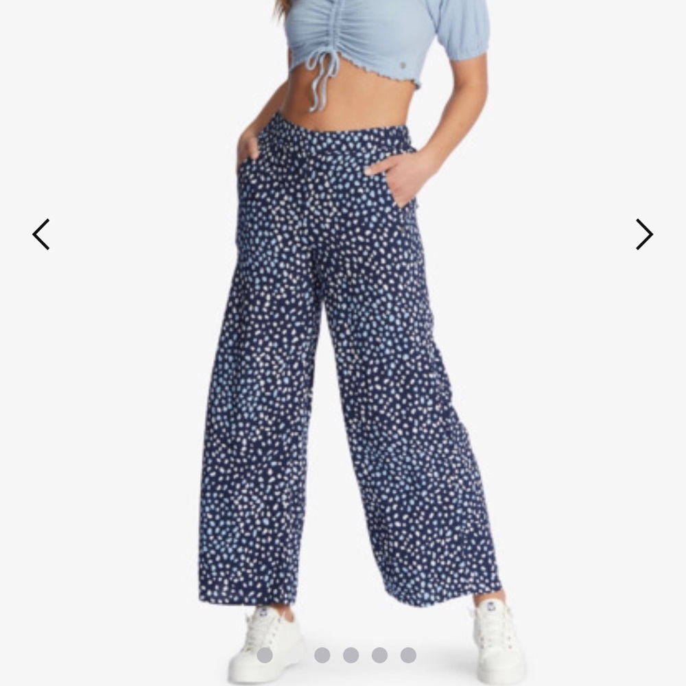 Roxy wide leg pants midnight avenue blue polka dot size M new